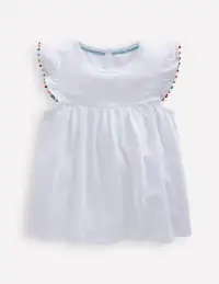 Frill Sleeve Pom Top-White(2-3y)