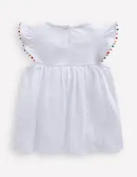 Frill Sleeve Pom Top-White(2-3y)