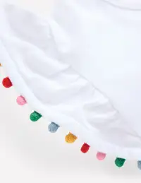 Frill Sleeve Pom Top-White(2-3y)