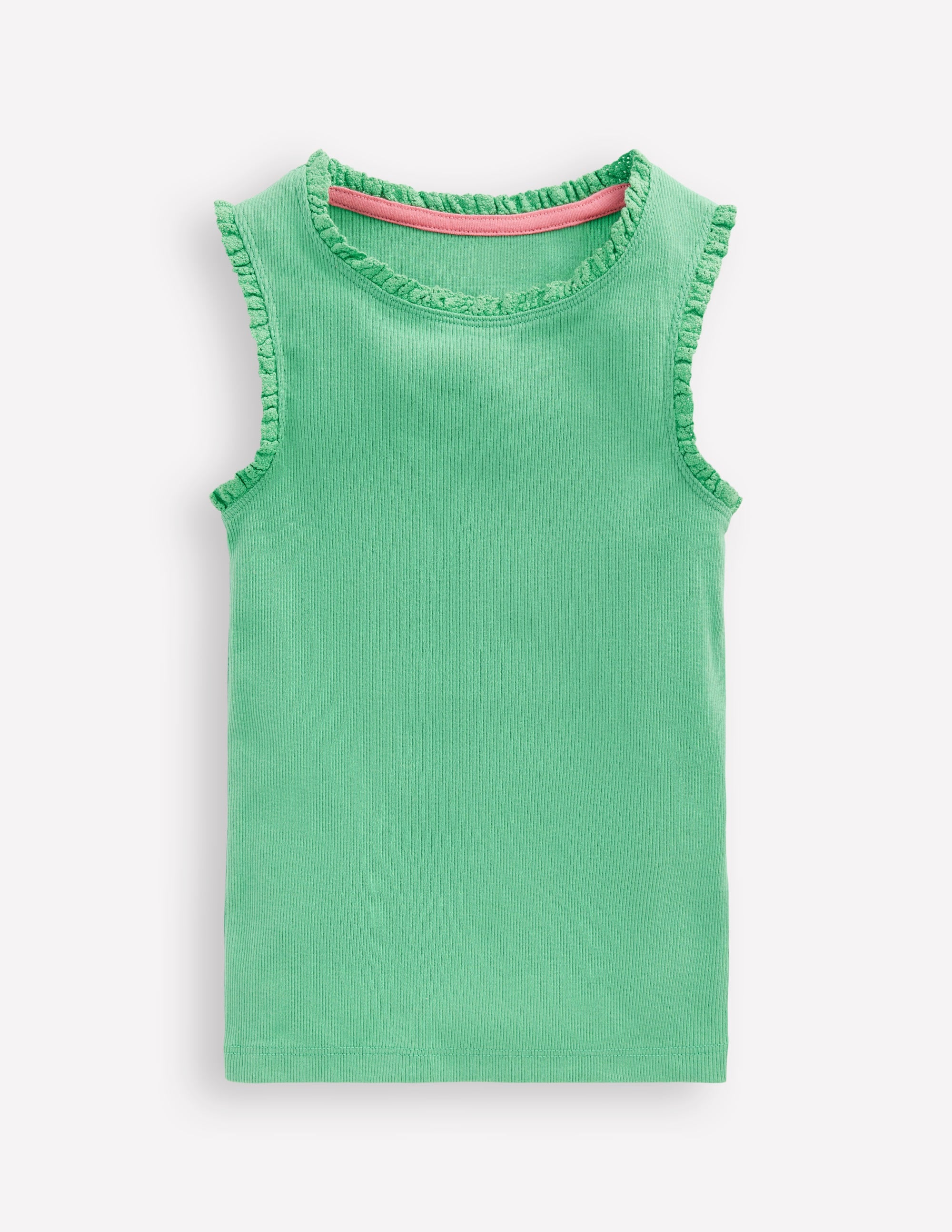 Ribbed Lace Trim Tank Top-Aloe Green