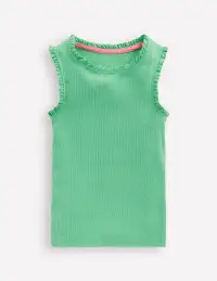 Ribbed Lace Trim Tank Top-Aloe Green