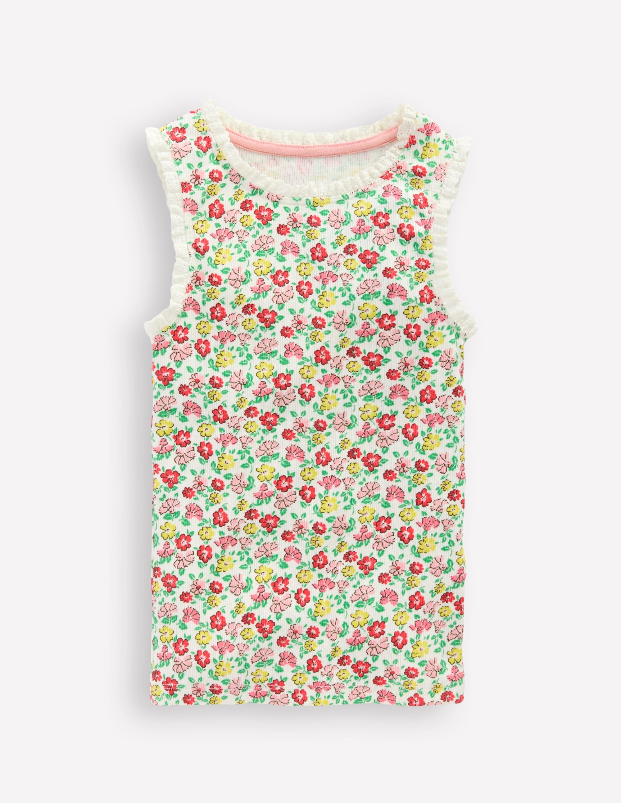 Ribbed Lace Trim Tank Top-Multi Summer Flowerbed