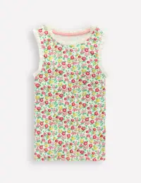 Ribbed Lace Trim Tank Top-Multi Summer Flowerbed