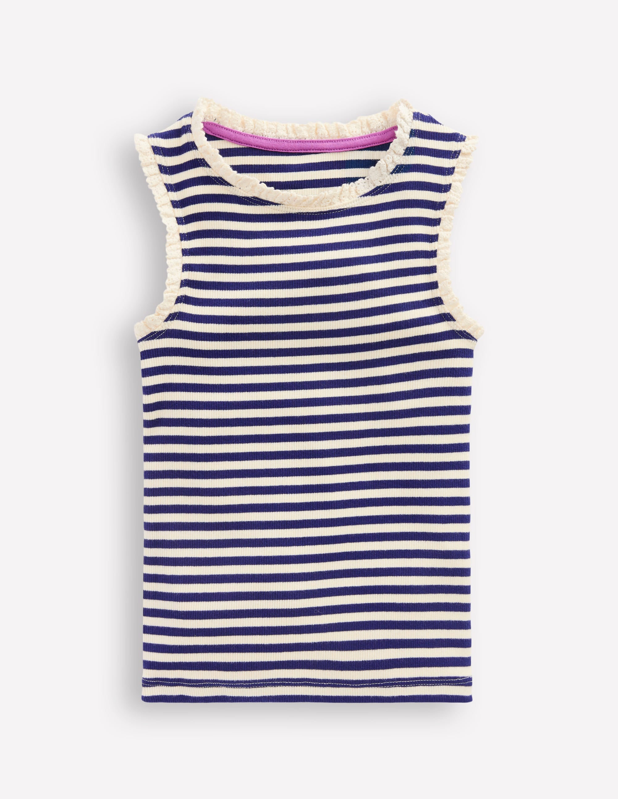 Ribbed Lace Trim Tank Top-Starboard Blue Stripe