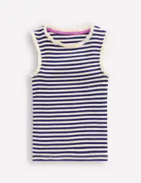 Ribbed Lace Trim Tank Top-Starboard Blue Stripe