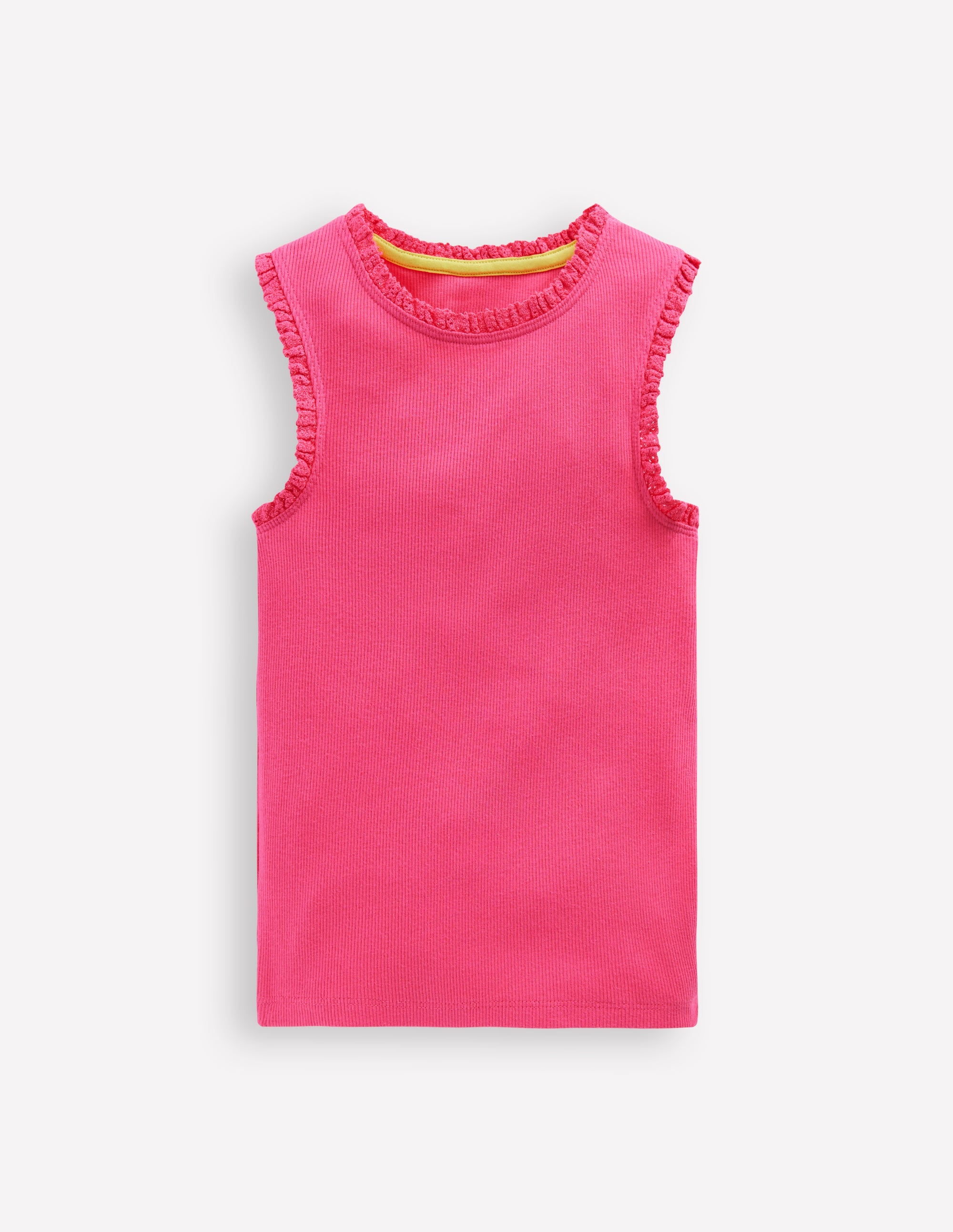 Ribbed Lace Trim Tank Top-Flamingo Pink