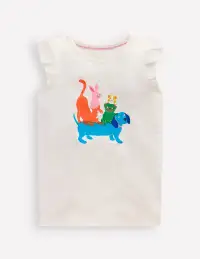 Short Sleeve Frill Logo Top-Soft Ivory Pets
