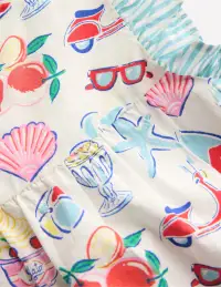Frill Sleeve Woven Top-Ivory Holiday Print(2-3y)