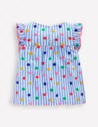 Frill Sleeve Woven Top-Peacock Plume Blue Spot(2-3y)