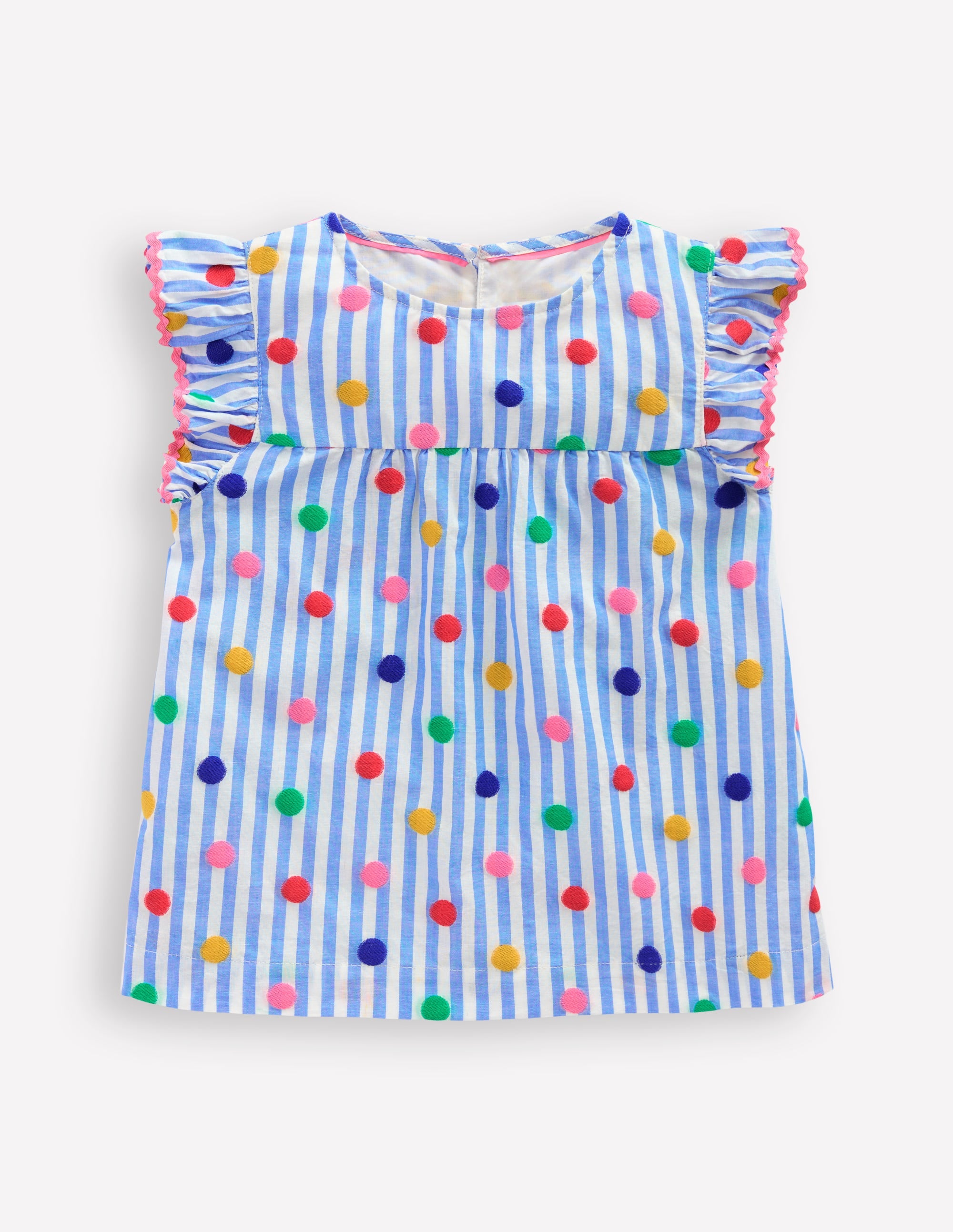 Frill Sleeve Woven Top-Peacock Plume Blue Spot