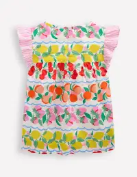 Frill Sleeve Woven Top-Rainbow Fruit Stripe(2-3y)