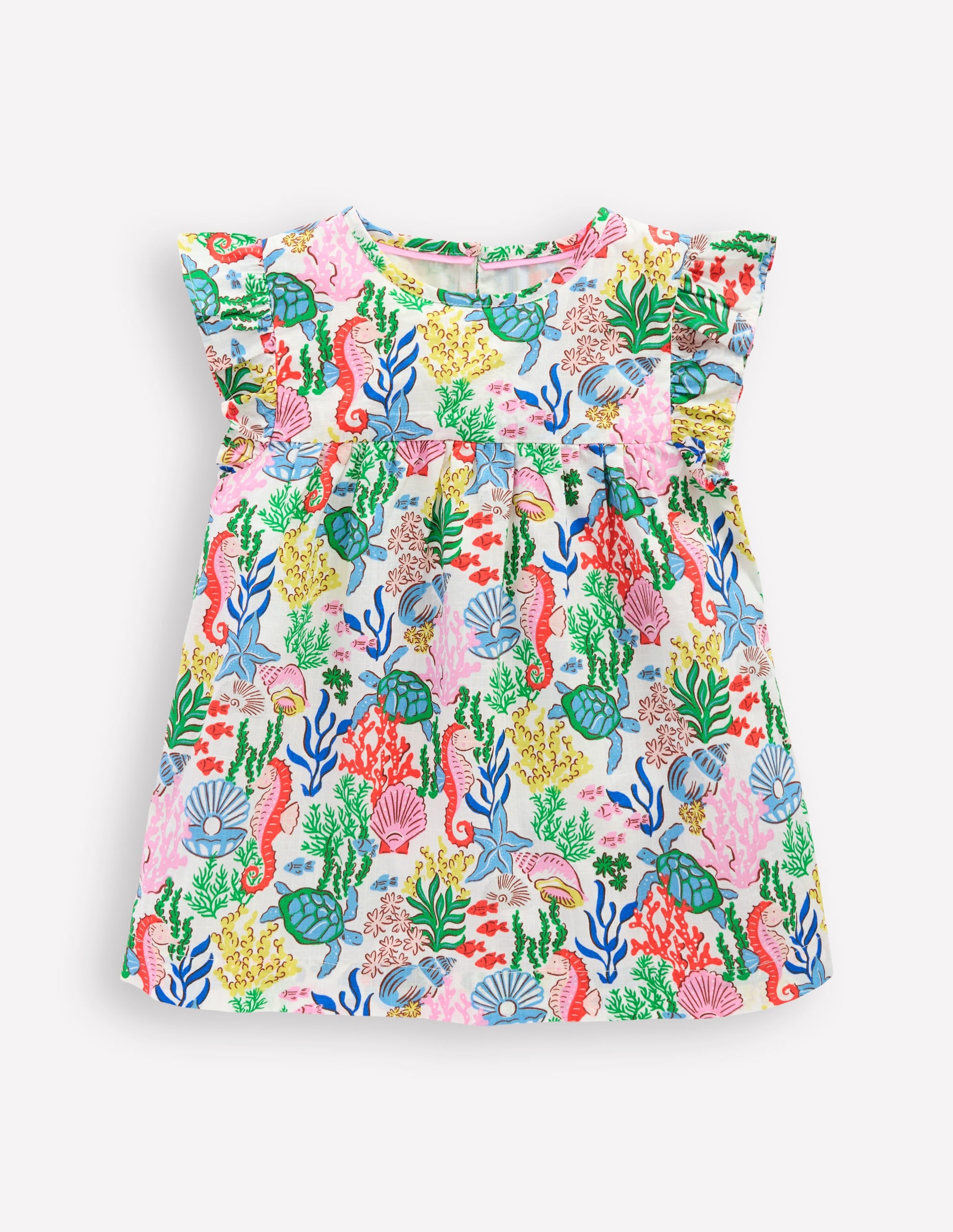 Frill Sleeve Woven Top-Multi Coral Cove