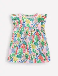 Frill Sleeve Woven Top-Multi Coral Cove