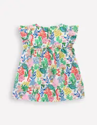 Frill Sleeve Woven Top-Multi Coral Cove(2-3y)