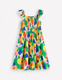 Willa Shirred Jersey Dress-Multi Abstract Palm(2-3y)