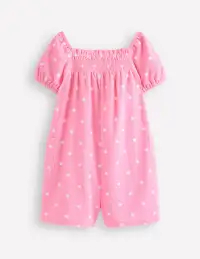 Towelling Playsuit-Pink Embroidered Fruit(2-3y)