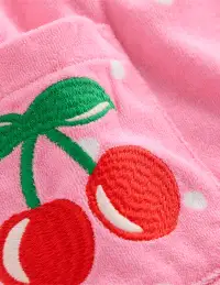 Towelling Playsuit-Pink Embroidered Fruit(2-3y)