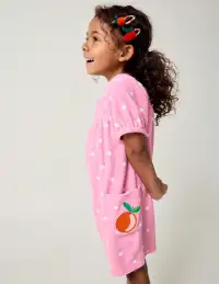 Towelling Playsuit-Pink Embroidered Fruit(2-3y)