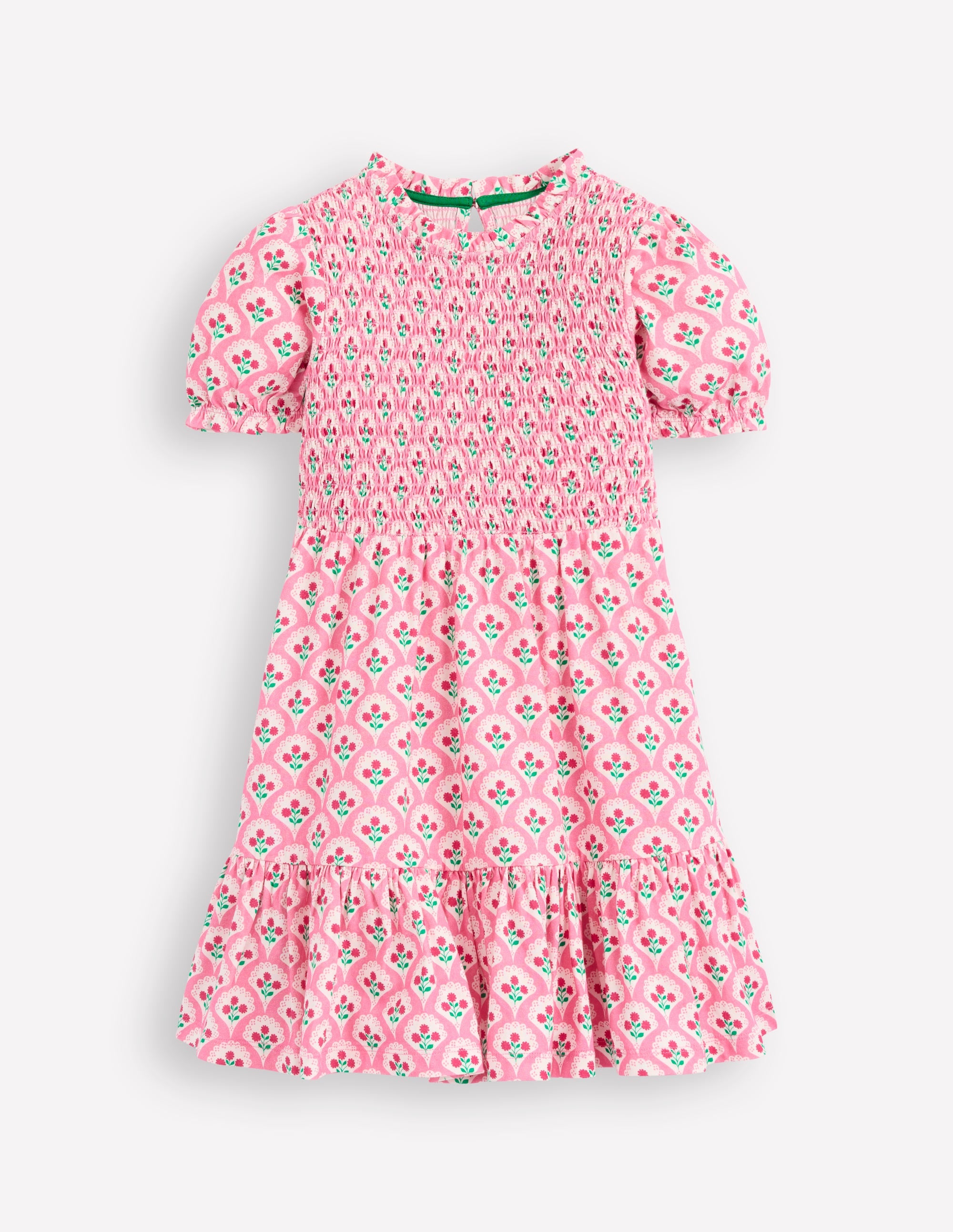 Aurora Shirred Twirly Dress-Pink Rose Woodblock Floral