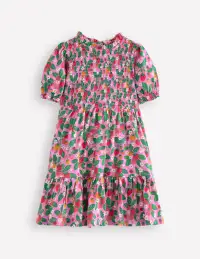 Aurora Shirred Twirly Dress-Cosmos Pink Strawberry Patch