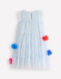 Rainbow Ombre Tulle Dress-Blue Multi Pom(2-3y)