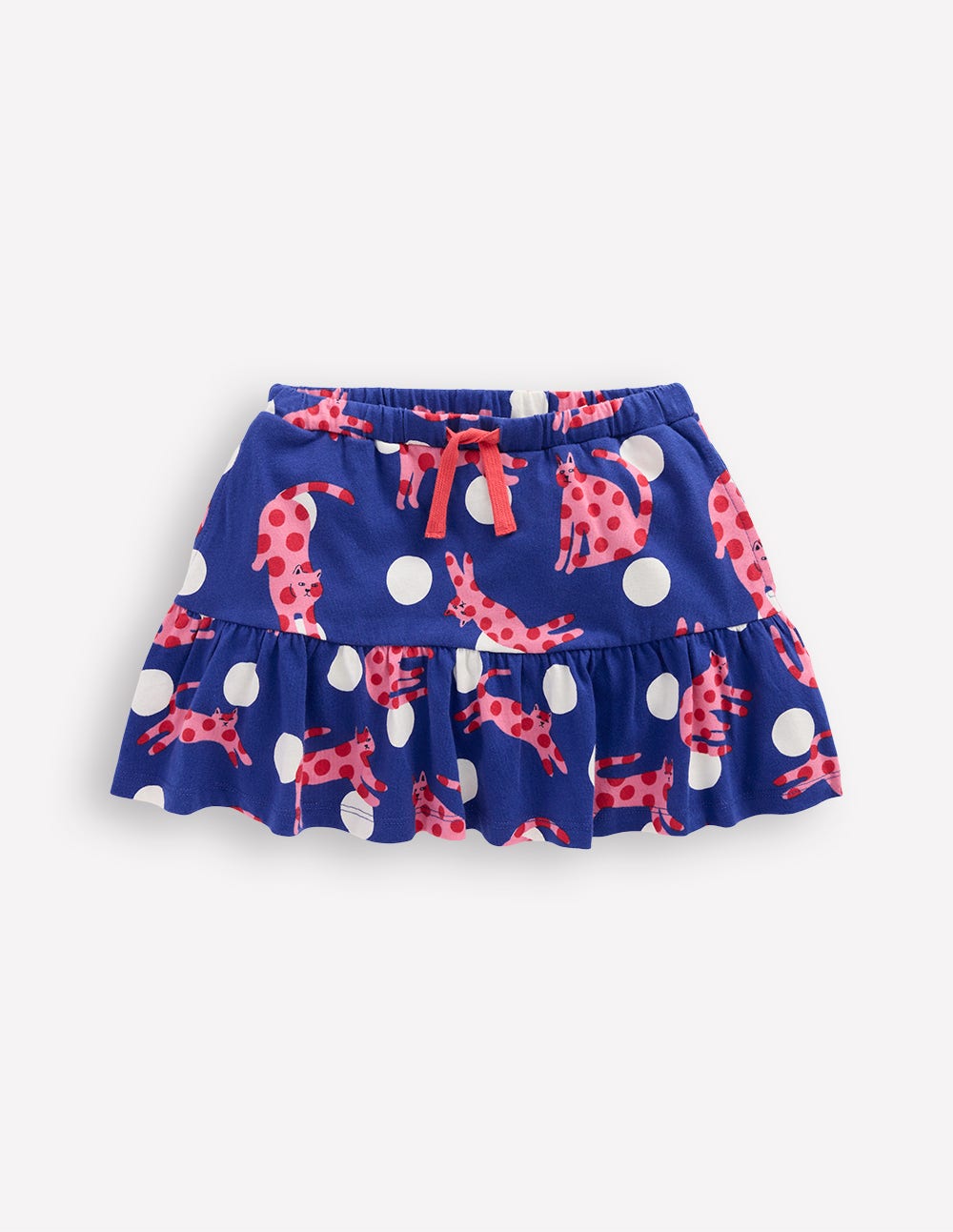 Tiered Jersey Skort-Bright Blue Spotty Cats