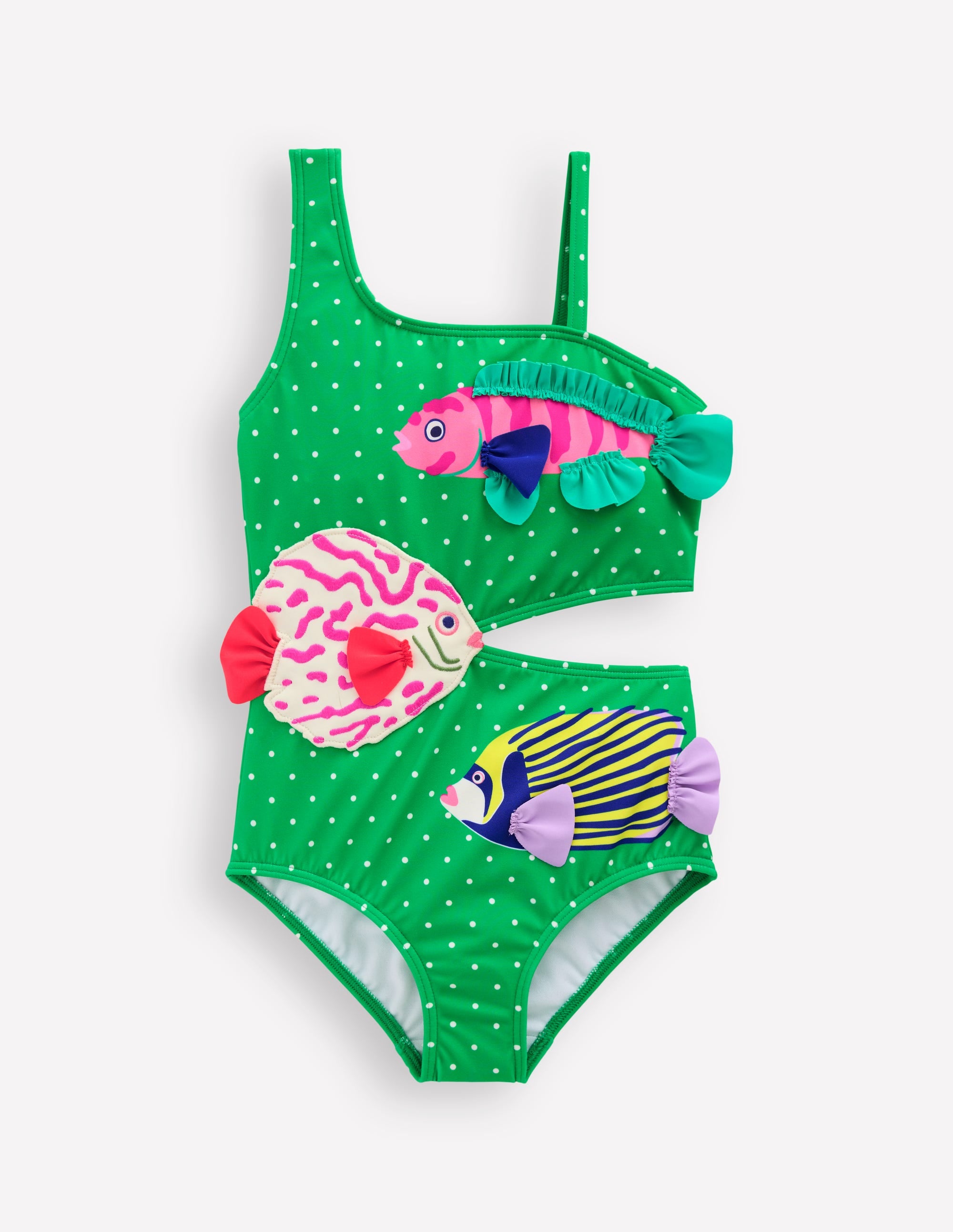 Lettice Cut Out Swimsuit-Bright Green Pin Spot Fish