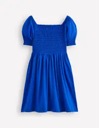 Clare Shirred Appliqué Dress-Blue Safari Animals(2-3y)