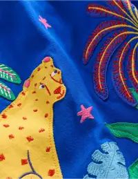 Clare Shirred Appliqué Dress-Blue Safari Animals(2-3y)