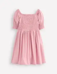 Clare Shirred Appliqué Dress-Vintage Pink May Day Animals(2-3y)