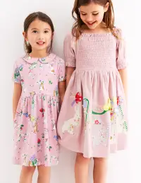 Clare Shirred Appliqué Dress-Vintage Pink May Day Animals(2-3y)