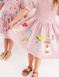 Clare Shirred Appliqué Dress-Vintage Pink May Day Animals(2-3y)
