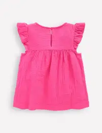 Double Cloth Frill Sleeve Top-Sorbet Pink Embroidered(2-3y)