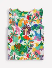 Frill Sleeve Printed Tee-Soft Ivory Multi Jungle(2-3y)