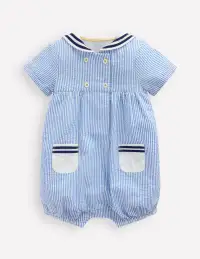 Boys Heritage Nautical Romper-Vintage Blue Ticking Stripe(0-3m)