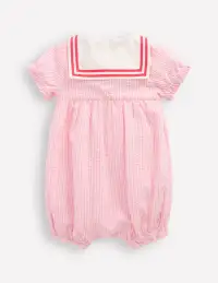 Heritage Nautical Romper-Pink Ticking Stripe(0-3m)