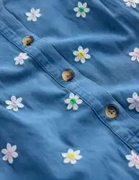 Embroidered Chambray Romper-Denim Daisy Embroidery(0-3m)