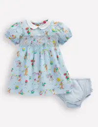 Traditional Smock Dress-Niagara Mist May Day(0-3m)