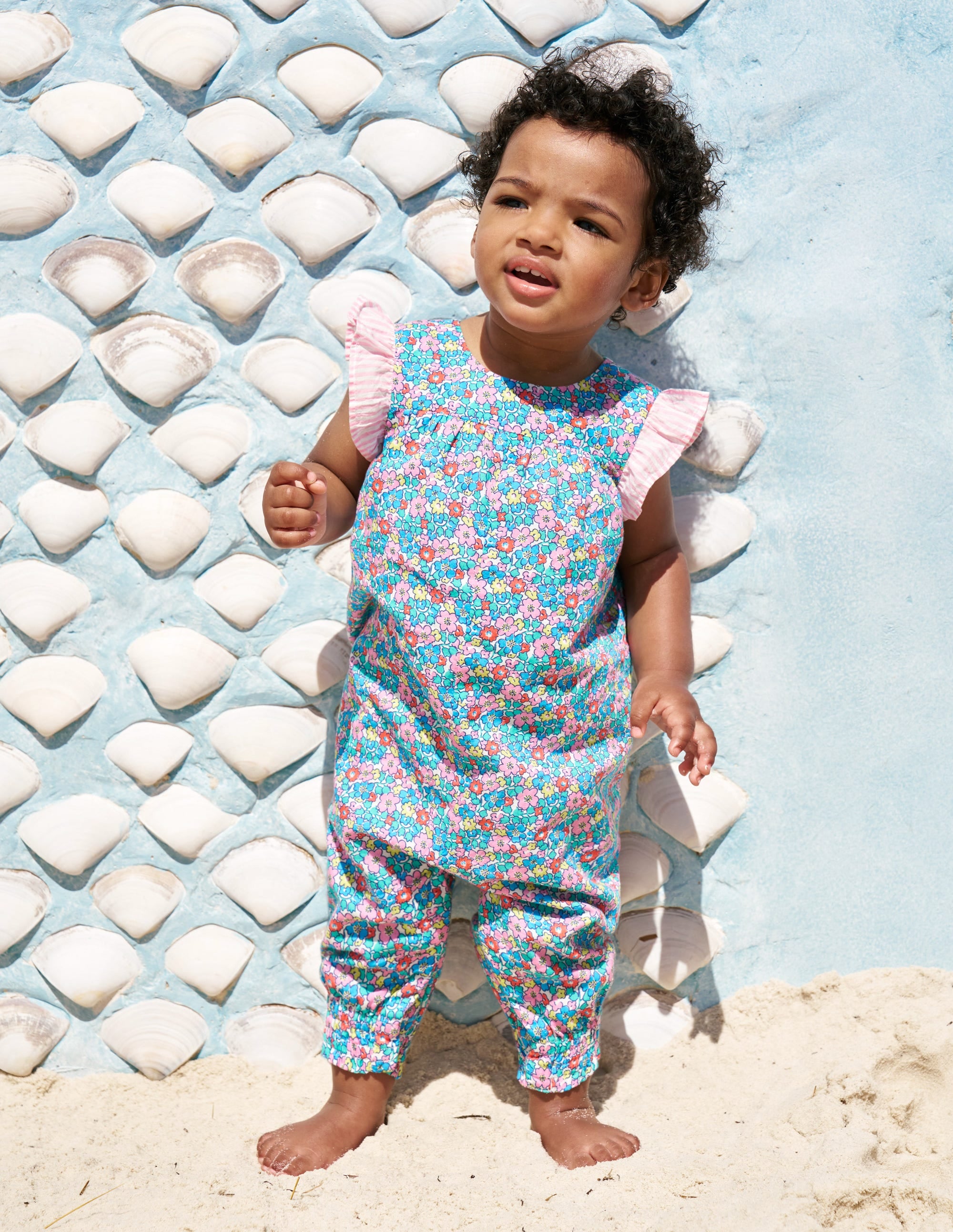 Girls Ruffle Sleeve Romper-Multi Flowerbed