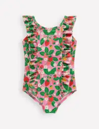Frilly Swimsuit-Pink Strawberry Patch(0-3m)