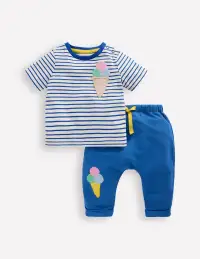 Bouclé Jersey Play Set-Soft Ivory and Bright Blue