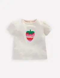 Girls Puff Sleeve Logo T-Shirt-Soft Ivory