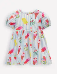 Shirred Jersey Dress-Blue Ice Creams(0-3m)