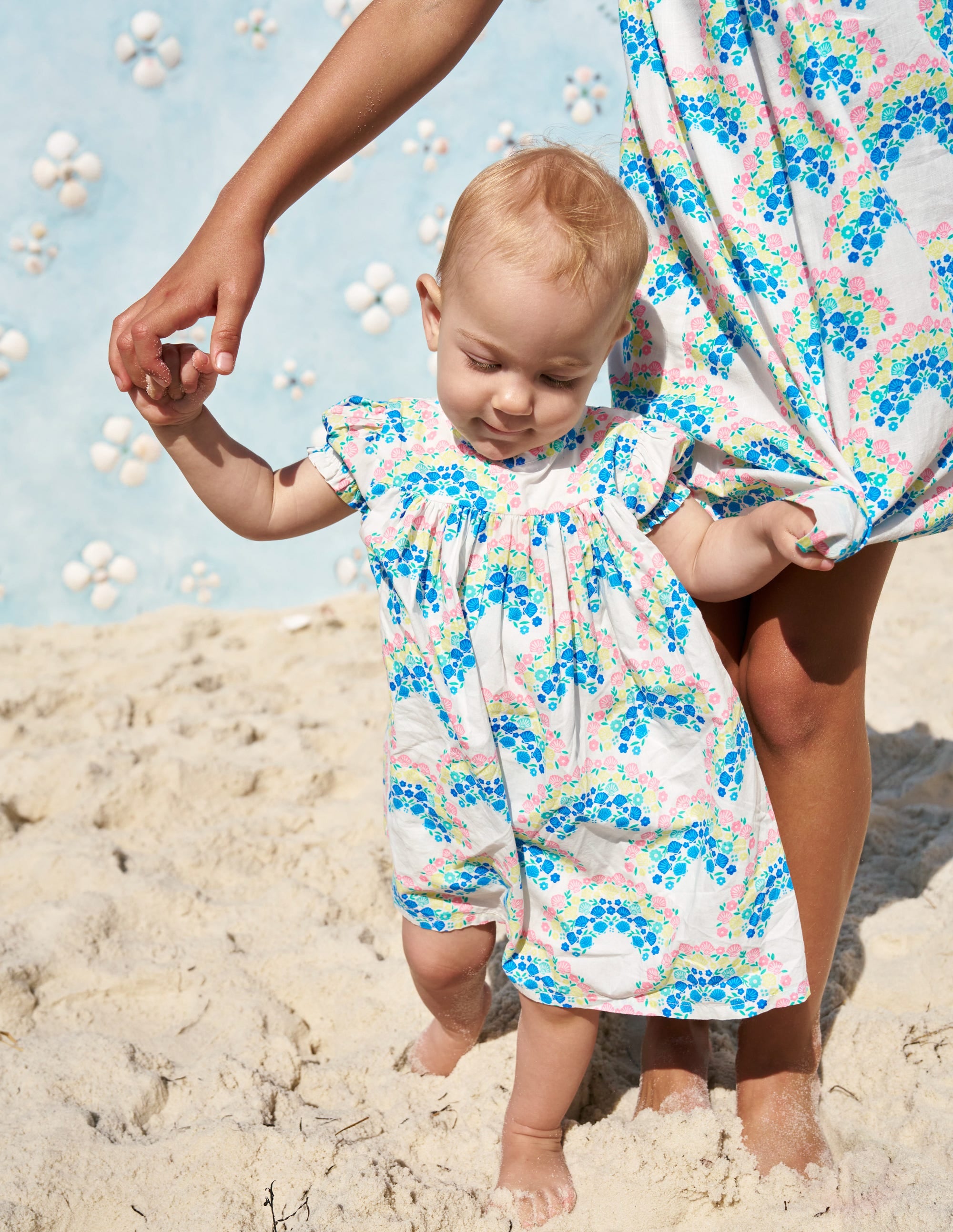 Gathered Woven Dress-Coconut Milk Rainbow Shells