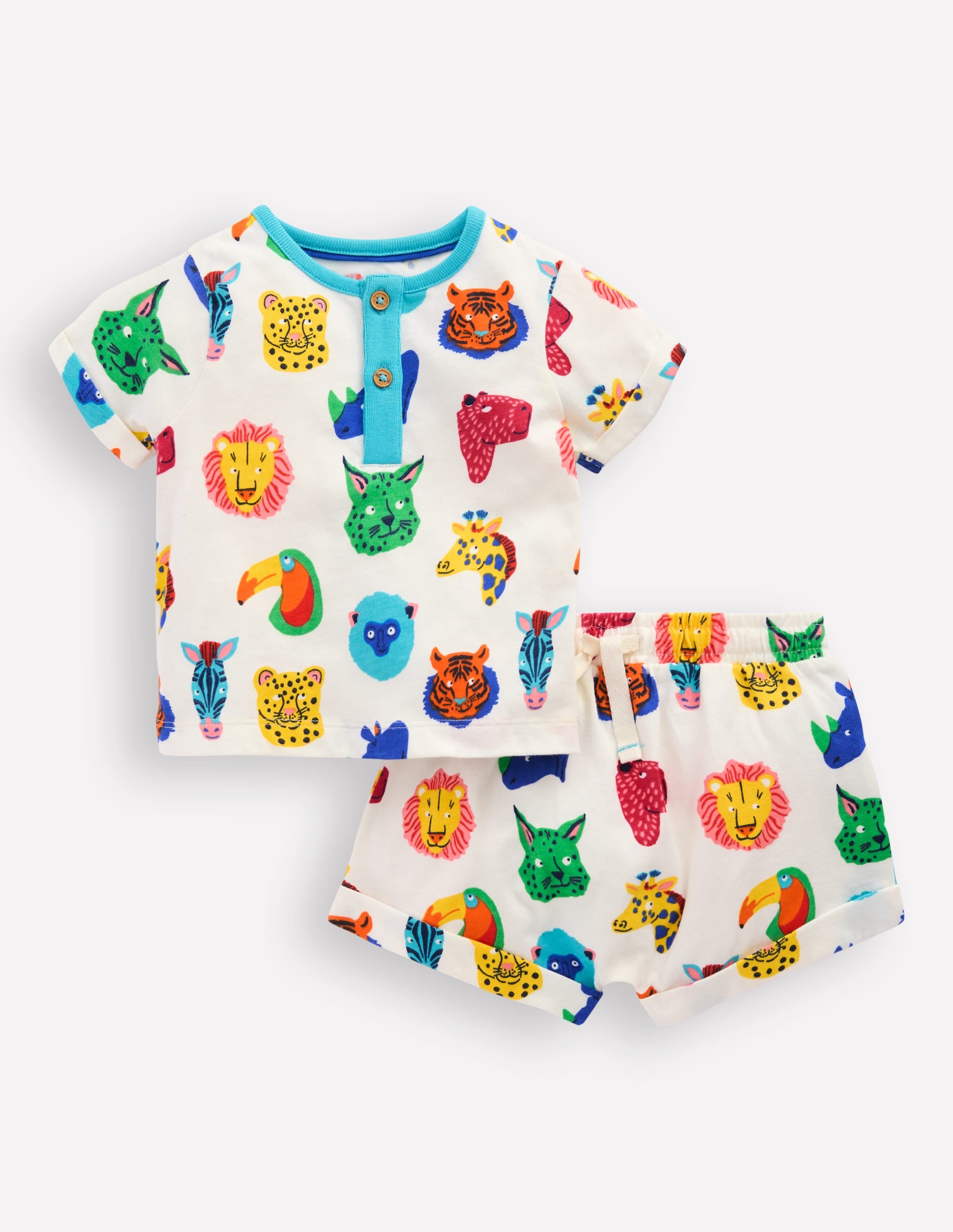 Short Sleeve Printed Play Set-Multi Jungle Faces