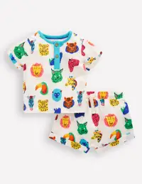 Short Sleeve Printed Play Set-Multi Jungle Faces