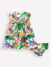 Jersey Frill Sleeve Dress-Coconut Milk Multi Jungle