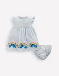 Logo Jersey Frill Sleeve Dress-Blue Rainbow(0-3m)