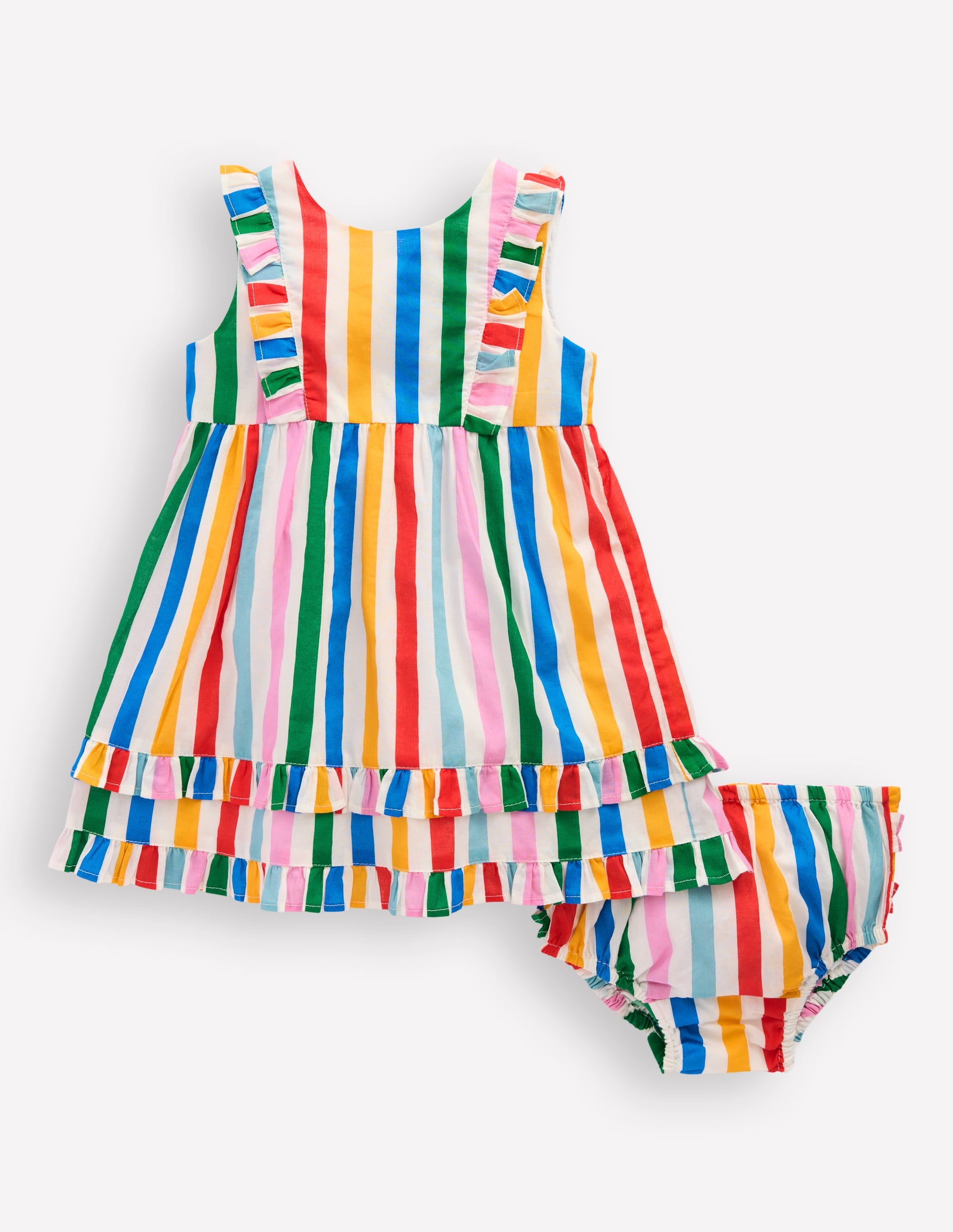 Frilly Pinny Dress-Rainbow Multi Stripe