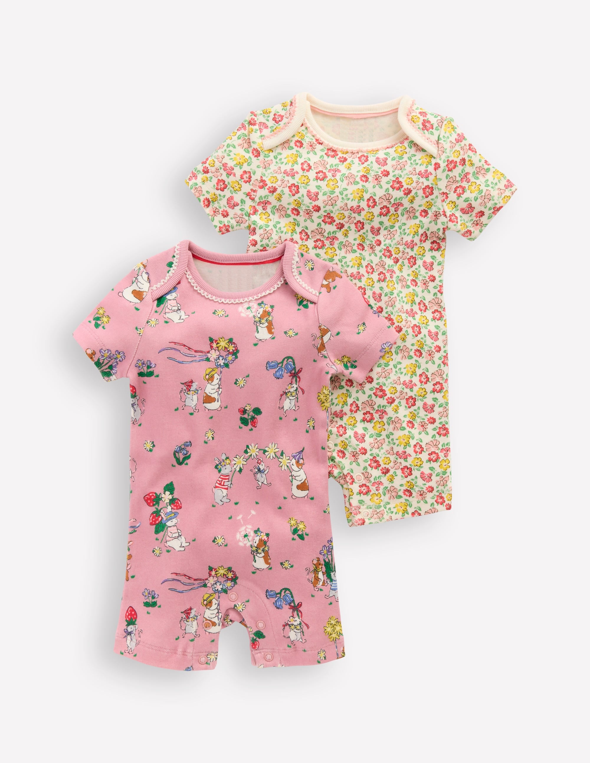 Twin Pack Short Rompers-Multi Summer Flowerbed